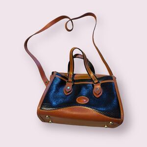 Dooney & Bourke Vintage‎ Black British Brown Leather Large Satchel Bag Purse
